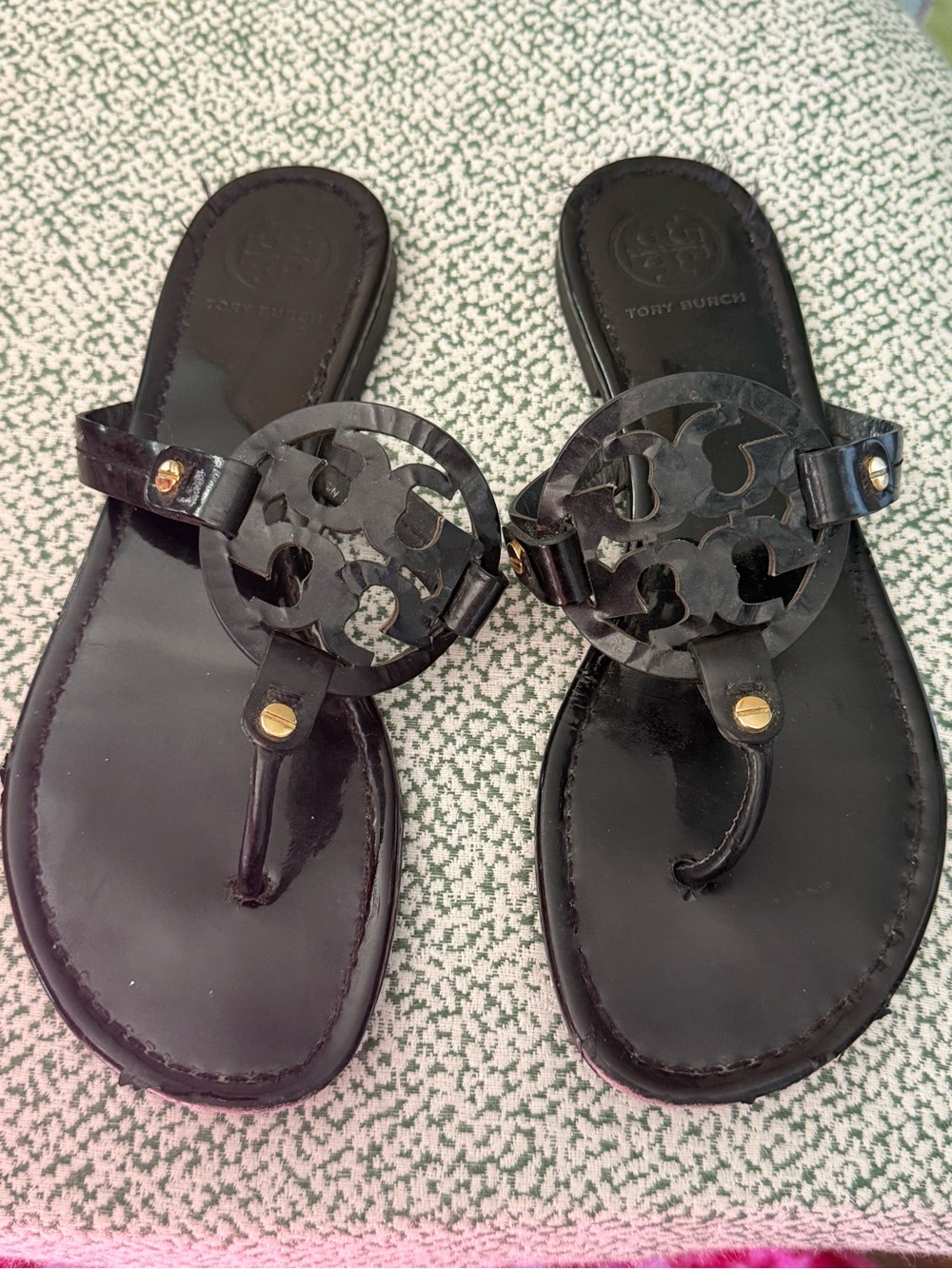 Tory Burch Muller Black Logo Thong Sandals